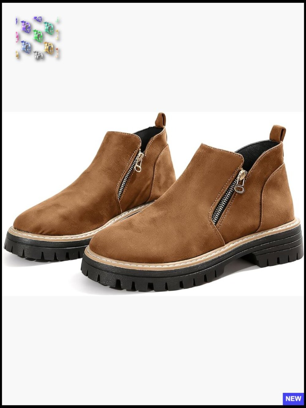 Chunky Heel Ankle Boots Comfy Platform Lug Sole Round Toe Short Booties Side